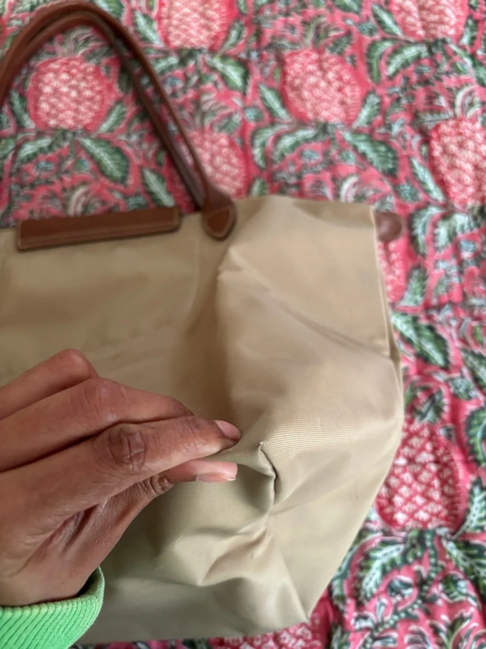 Longchamp Beige Tote with Black Eiffel Tower and Brown Trim - Picture 11 of 13